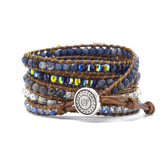 Pulsera Envolvente de 5 Capas Ónix Desgastado con Correa Trenzada Boho - Image 4