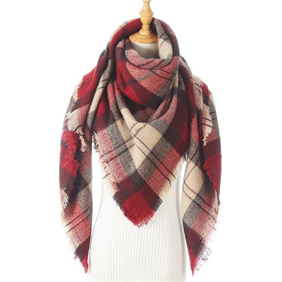 Bufanda de Cashmira Artificial Otoño Invierno Triangular Pareja Cuadros Cálida - Image 31