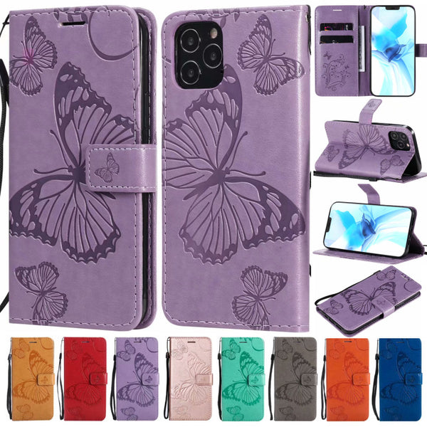 Funda de Cuero para Teléfono con Mariposa Prensada