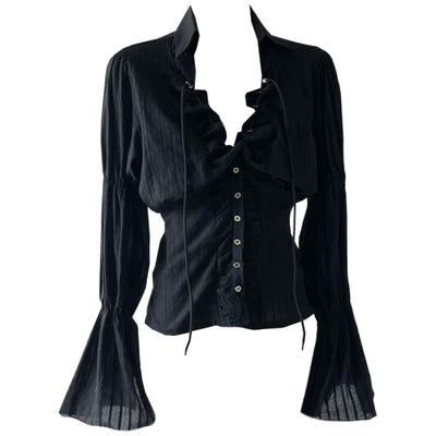 Blusa Negra Ajustada de Cintura con Manga Larga - Image 6