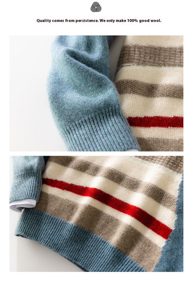 Suéter de Lana para Hombre con Cuello Redondo y Contraste de Colores - Image 12