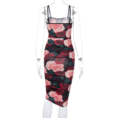 Vestido Slim Fit Escote Cuadrado con Estampado Fruncido para Mujer - Image 4