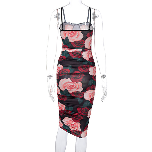 Vestido Slim Fit Escote Cuadrado con Estampado Fruncido para Mujer - Image 4