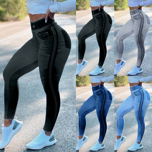 Pantalones Yoga Denim Cintura Alta Ajustados para Mujer