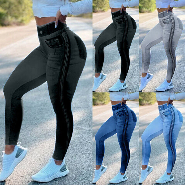 Pantalones Yoga Denim Cintura Alta Ajustados para Mujer