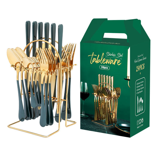 Juego de Cubiertos Dorados de Acero Inoxidable con Organizador - Servicio de Lujo - Image 4