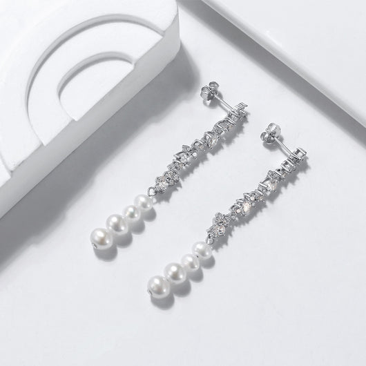 Aretes de Perla Brillante con Borla y Circonita Incrustada - Image 9