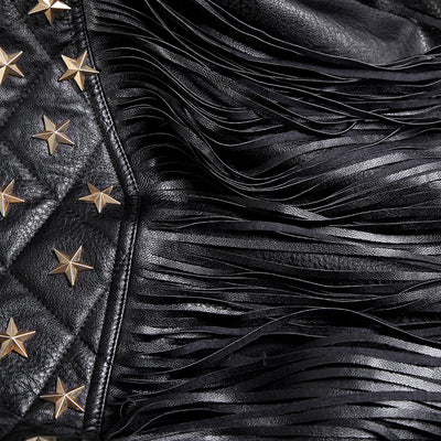 Chaqueta de Cuero para Mujer con Tachuelas Estrella y Borlas - Image 8