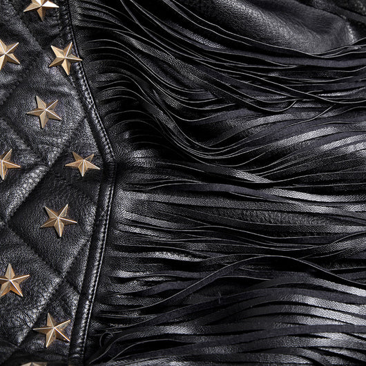 Chaqueta de Cuero para Mujer con Tachuelas Estrella y Borlas - Image 8