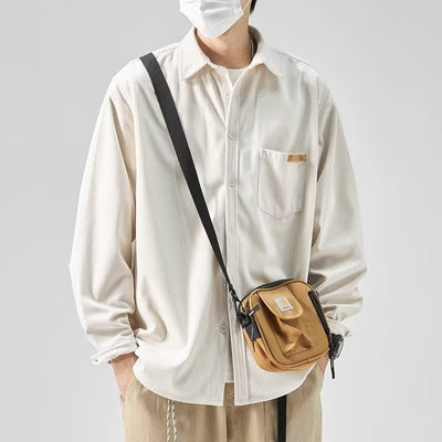 Camisa Drapeada de Manga Larga para Hombre Talla Grande Suelta - Image 7