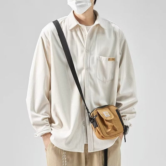Camisa Drapeada de Manga Larga para Hombre Talla Grande Suelta - Image 7