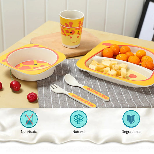 Juego de Vajilla Infantil 5 Piezas - Platos y Vasos de Fibra de Bambú Natural para Bebés - Image 29