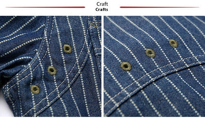 Camisa Vintage de Manga Larga a Rayas con Detalles de Trabajo para Hombre - Image 9