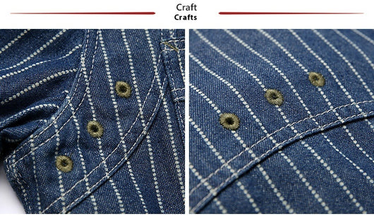 Camisa Vintage de Manga Larga a Rayas con Detalles de Trabajo para Hombre - Image 9