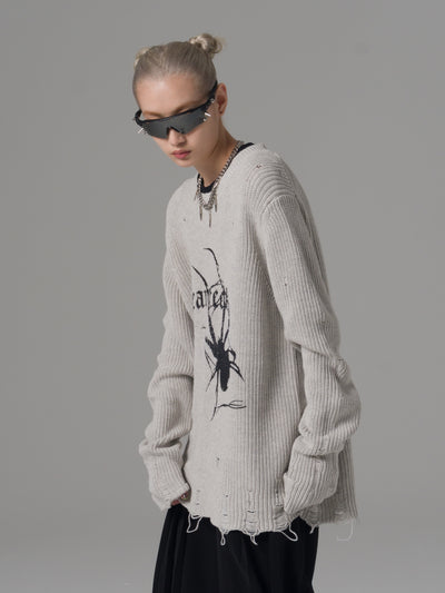 Suéter Holgado con Estampado Araña y Detalles Rotos - Image 5