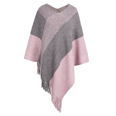 Poncho Suéter Abrigo con Contraste de Colores - Image 23