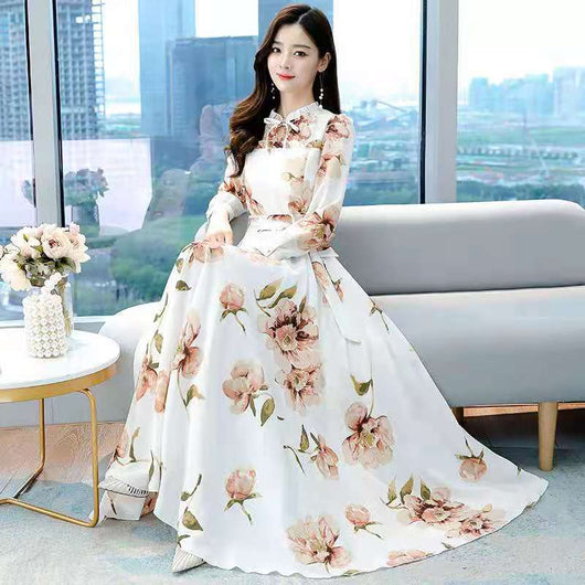 Vestido Largo Estampado Reductor de Cintura para Mujer
