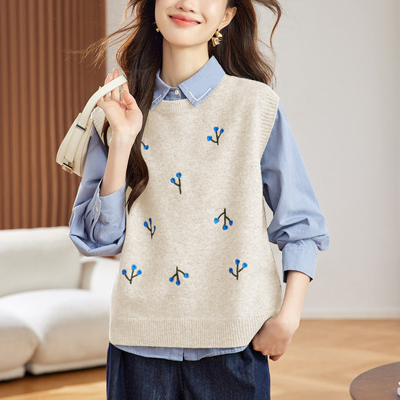 Chaleco Tejido Primavera Mujer Diseño V-Escote con Botones