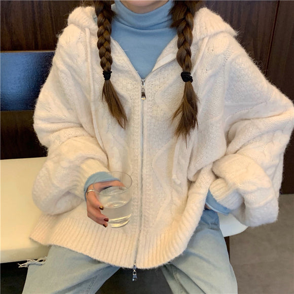 Cardigan Sudadera con Capucha y Tejido Trenzado