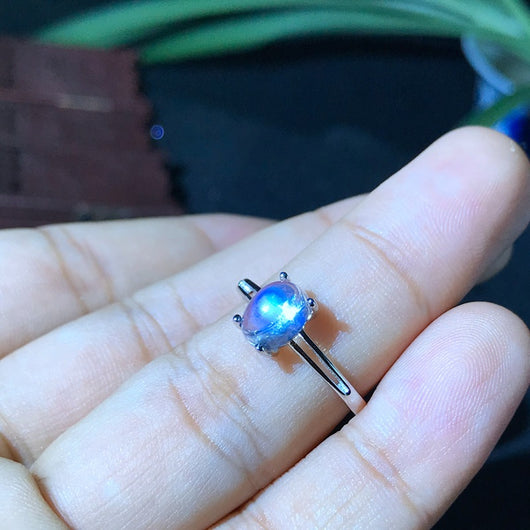 Anillo de Piedra de Luna Natural 2 Quilates en Plata 925 con Incrustación de Vidrio Azul - Image 5