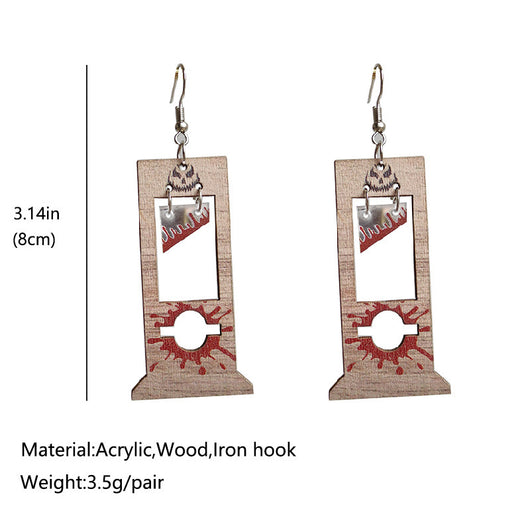 Aretes Guillotina Halloween Sangre en Madera - Estilo Dark Alternativo