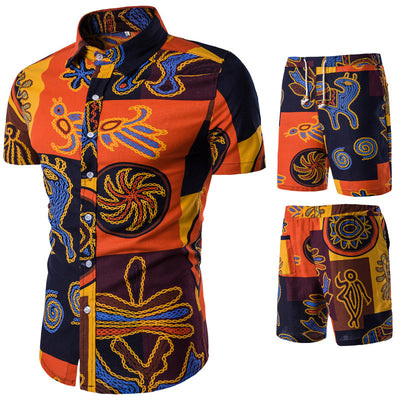 Conjunto Casual Étnico para Hombre - Camisa Floral de Manga Corta con Shorts - Image 15