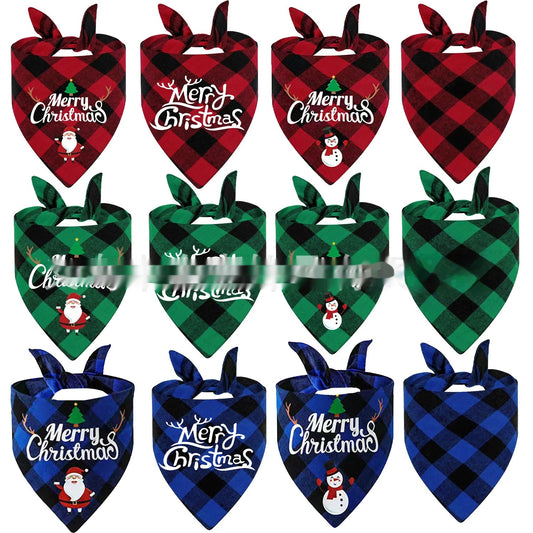 Pañuelo Triangular Navideño para Mascotas a Cuadros - Image 2