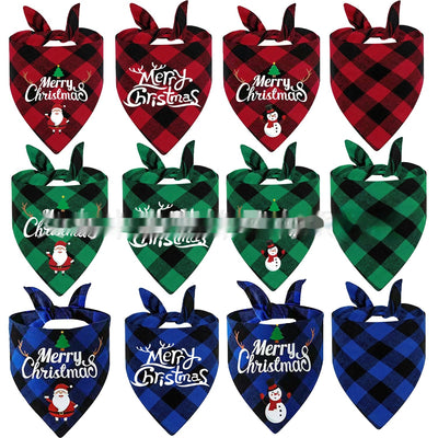 Pañuelo Triangular Navideño para Mascotas a Cuadros - Image 2