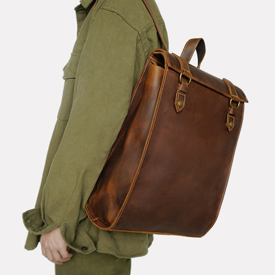 Mochila de Cuero Genuino Artesanal Vintage para Hombre