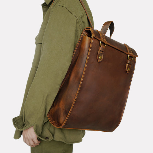 Mochila de Cuero Genuino Artesanal Vintage para Hombre