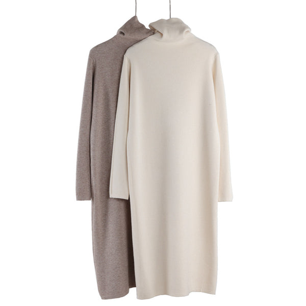 Vestido Suéter Largo de Cuello Alto para Otoño e Invierno