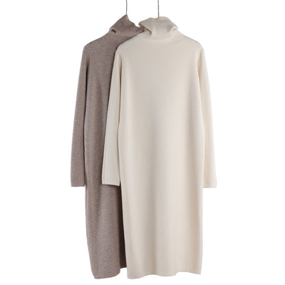 Vestido Suéter Largo de Cuello Alto para Otoño e Invierno