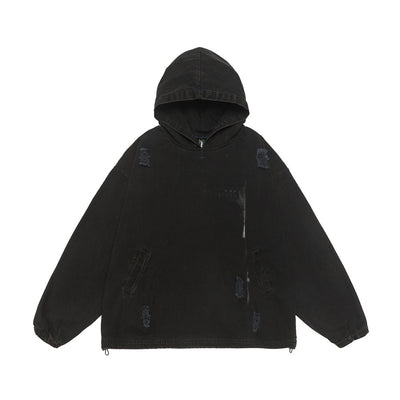 Sudadera Hoodie Denim Desgastada Estilo Punk con Capucha - Image 25