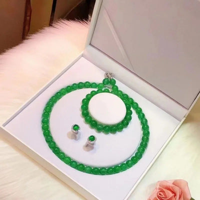 Conjunto de Pulsera, Collar y Aretes de Calcedonia Verde Emperador - Image 9
