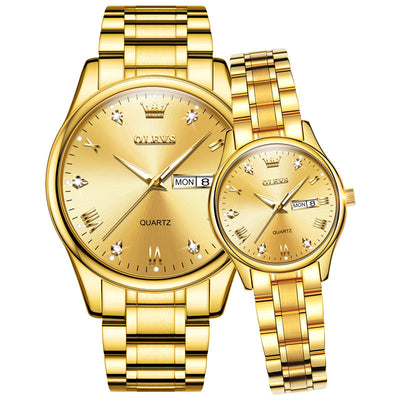 Reloj de Pareja Cuarzo Oro con Diamante Luminoso Resistente al Agua - Image 11
