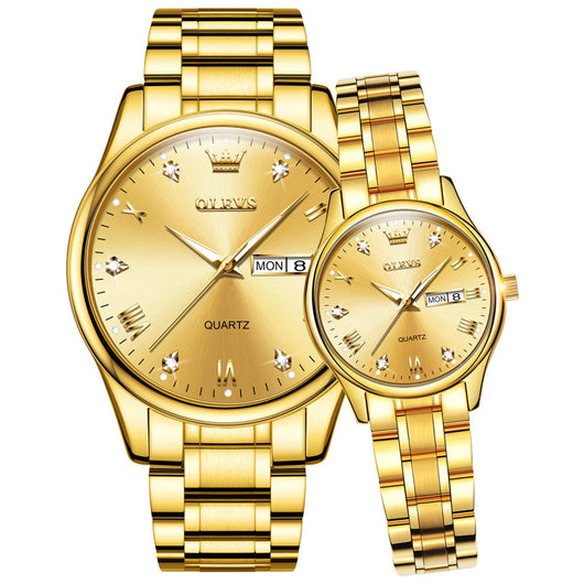 Reloj de Pareja Cuarzo Oro con Diamante Luminoso Resistente al Agua - Image 11