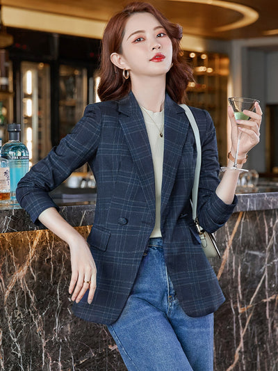 Blazer Cuadros Café Mujer Corte Relajado Otoño - Image 5