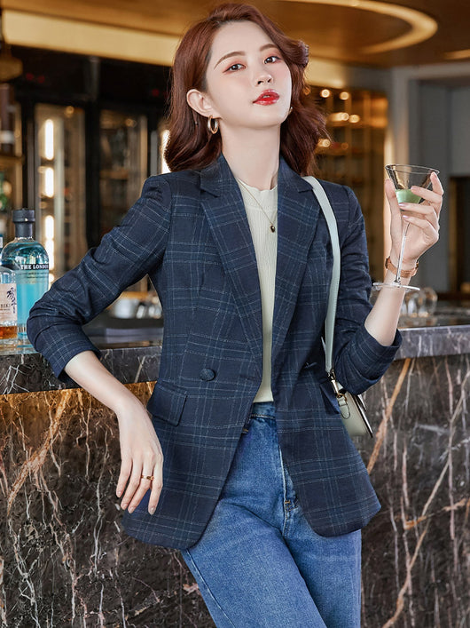 Blazer Cuadros Café Mujer Corte Relajado Otoño - Image 5