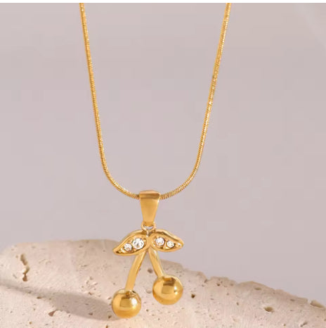 Collar y Aretes de Acero Inoxidable con Cereza - Joyería Elegante para Mujer - Image 2