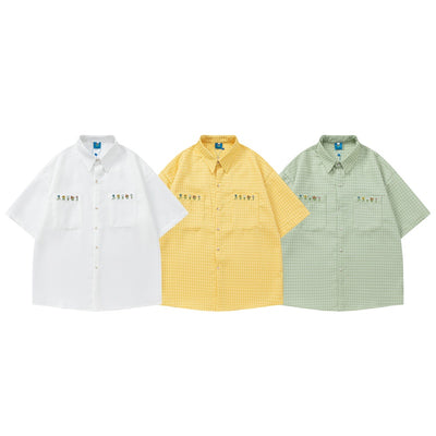Camisa a Cuadros Bordada Suelta para Parejas - Diseño Versátil
