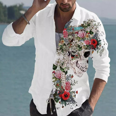 Camisa de Lino Bambú Estampada con Detalles a Tono para Hombre - Image 3
