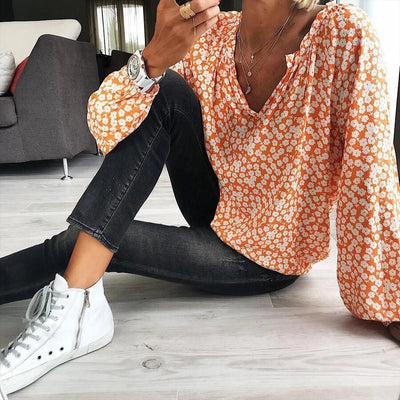 Blusa Suelta Estampada de Manga Larga en Gasa - Image 8