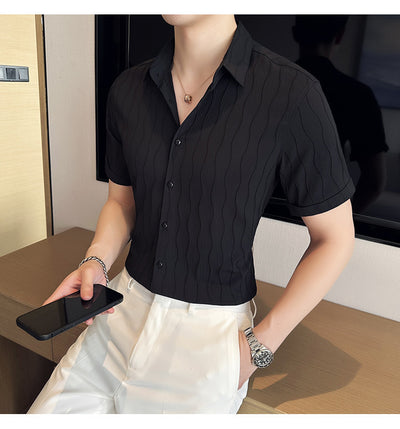Camisa Manga Corta Slim Fit para Hombre con Patrón de Olas - Image 12