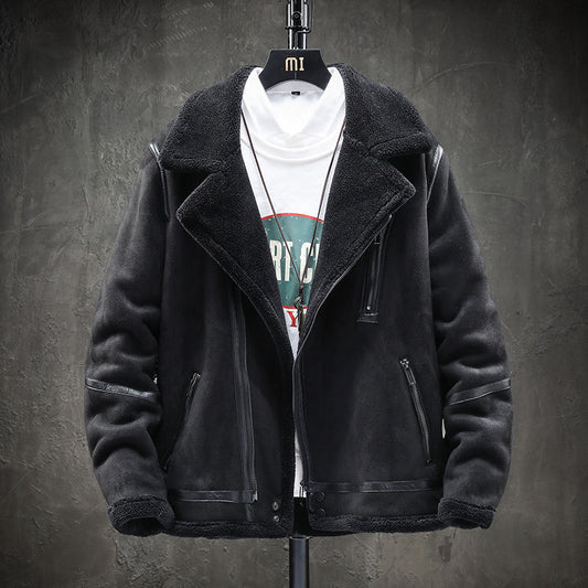 Chaqueta de Lana de Cordero con Solapa Corta y Forro Acolchado