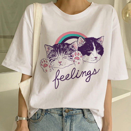 Playera Pareja a Juego con Estampado Divertido de Gatos - Unisex Manga Corta Tendencia - Image 22