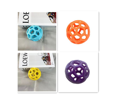Orange TPR hollow lattice dog chew ball with a shiny pink bell ball inside for interactive pet play. - Image 13