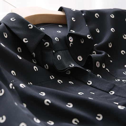 Blusa Suelta de Seda Elastizada con Estampado para Mujer - Image 7