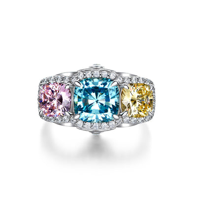 Anillo de Diamante Fancy Amarillo y Azul de 4 Quilates con Incrustaciones - Image 5