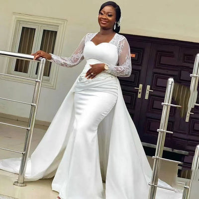 Vestido de Novia Blanco Satinado Cintura Alta Elegante - Image 10