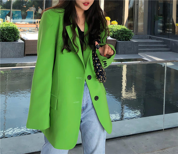 Saco Verde Holgado Elegante con Corte Slim